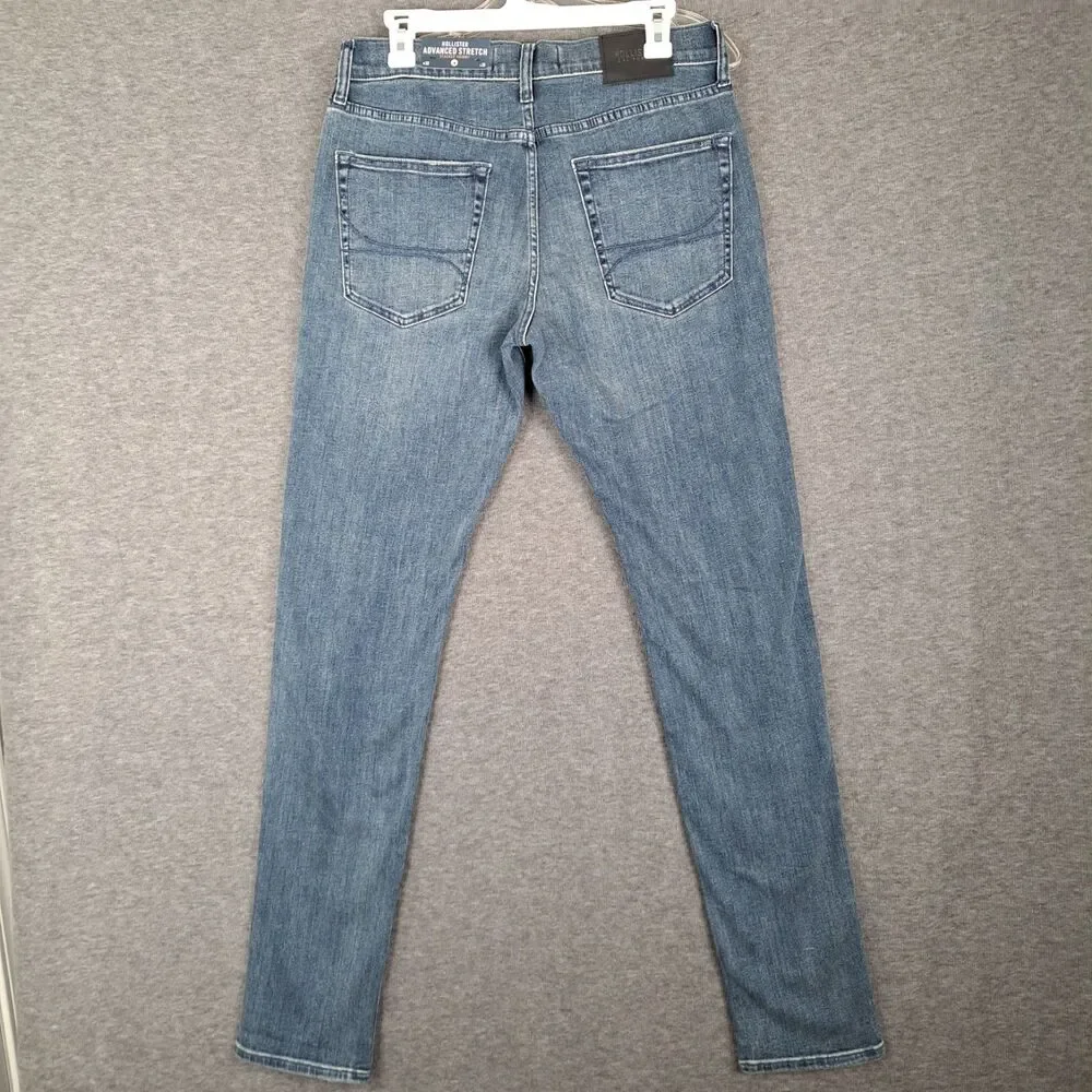 New Men's Hollister 30x35* Advanced Stretch Stacked Skinny Denim Blue Jeans